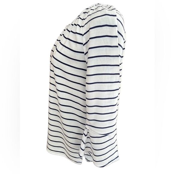 Banana Republic white/black striped rayon scoop neck top, 3/4 bell sleeves sz S - Picture 3 of 5